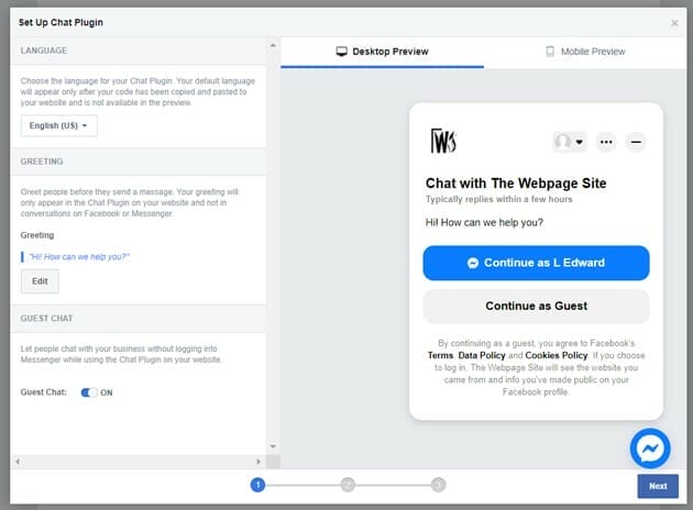 facebook business page messaging configuration wizard