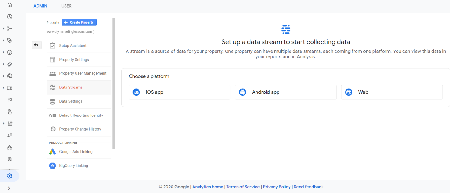 google analytics data stream setup_