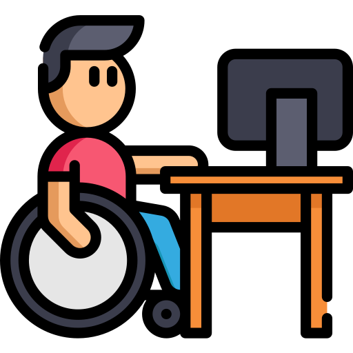 woman sitting on wheelchair and seeing the screen